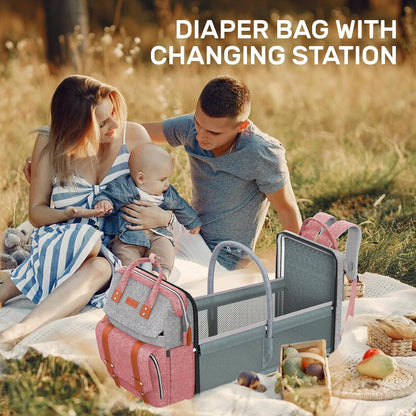 Diaper Bag Backpack with Changing Station, Baby Bag for Mom, Grey