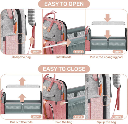Diaper Bag Backpack with Changing Station, Baby Bag for Mom, Grey