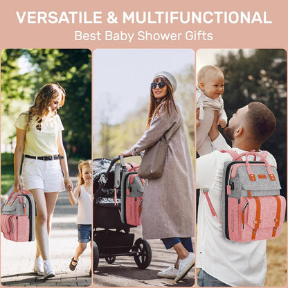 Diaper Bag Backpack with Changing Station, Baby Bag for Mom, Grey