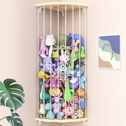 Stuffed Animal Storage Wood Corner Plush Toys Holder with Star Pattern, Length Adjustable Hanging Stuffed Animal Toy Organizer Shelf for Nursery Play Room Bedroom Kid Room