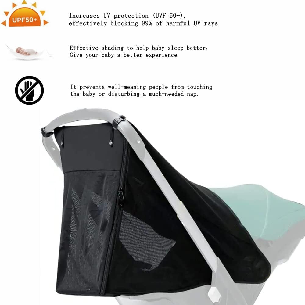 2 in 1 Strollers Sun Shade Net fit DOONA Baby Stroller and Carseat Sunshade Extension UV Protection Sun Cover Awning Umbrella 360° Full Coverage Snooze Shade Breathable Sun Protection Canopy