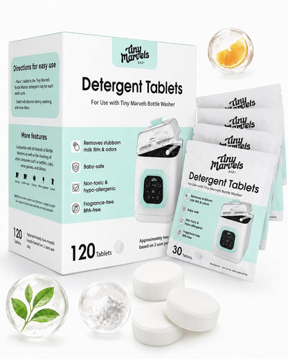 Bottle Washer Tablets 120PCS, Baby-Safe and Deep Cleans Milk Residue & Odor