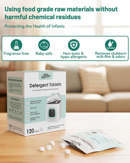 Bottle Washer Tablets 120PCS, Baby-Safe and Deep Cleans Milk Residue & Odor