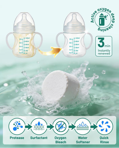 Bottle Washer Tablets 120PCS, Baby-Safe and Deep Cleans Milk Residue & Odor