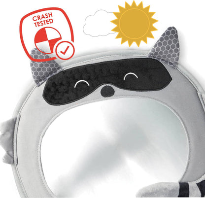 Easy View Racoon Character Baby Car Mirror, Safety Car Seat Mirror for Rear Facing Infant, Fully Adjustable, Wide Crystal Clear View, Shatterproof, Crash Tested