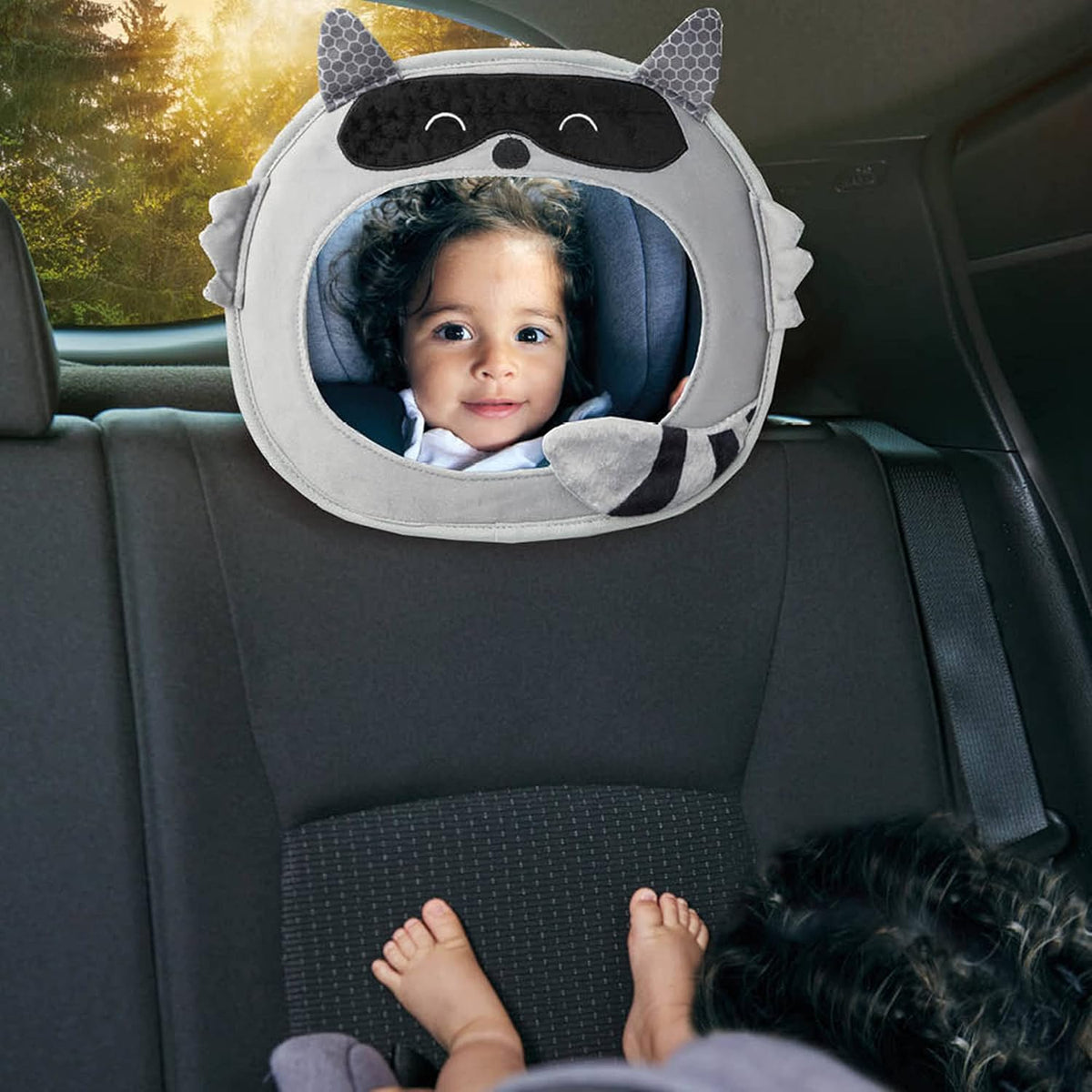Easy View Racoon Character Baby Car Mirror, Safety Car Seat Mirror for Rear Facing Infant, Fully Adjustable, Wide Crystal Clear View, Shatterproof, Crash Tested
