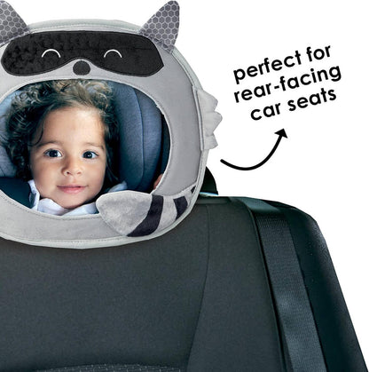 Easy View Racoon Character Baby Car Mirror, Safety Car Seat Mirror for Rear Facing Infant, Fully Adjustable, Wide Crystal Clear View, Shatterproof, Crash Tested
