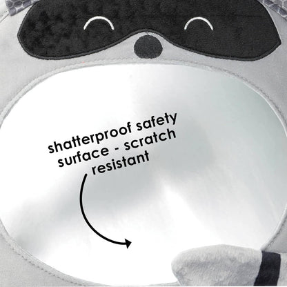 Easy View Racoon Character Baby Car Mirror, Safety Car Seat Mirror for Rear Facing Infant, Fully Adjustable, Wide Crystal Clear View, Shatterproof, Crash Tested