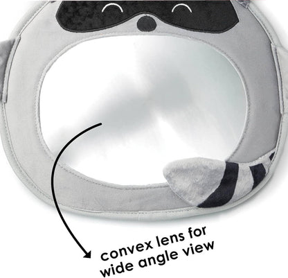 Easy View Racoon Character Baby Car Mirror, Safety Car Seat Mirror for Rear Facing Infant, Fully Adjustable, Wide Crystal Clear View, Shatterproof, Crash Tested