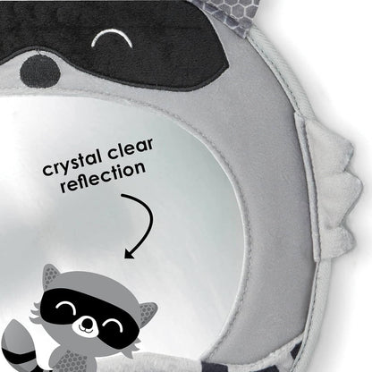 Easy View Racoon Character Baby Car Mirror, Safety Car Seat Mirror for Rear Facing Infant, Fully Adjustable, Wide Crystal Clear View, Shatterproof, Crash Tested