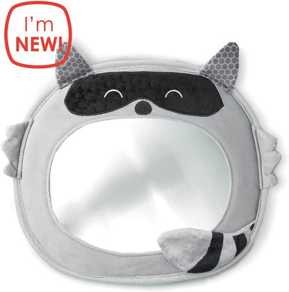 Easy View Racoon Character Baby Car Mirror, Safety Car Seat Mirror for Rear Facing Infant, Fully Adjustable, Wide Crystal Clear View, Shatterproof, Crash Tested