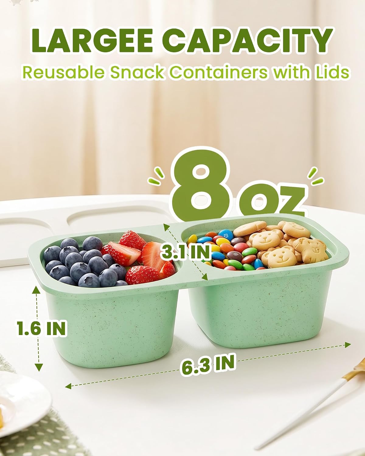 Snack Pack Containers for Kids, 5 Pack Reusable Snack Containers with Lids, 2 Compartment Small Bento Snack Box, BPA-Free Wheat Straw Lunchbox Accessories for School, Travel, Meal Prep