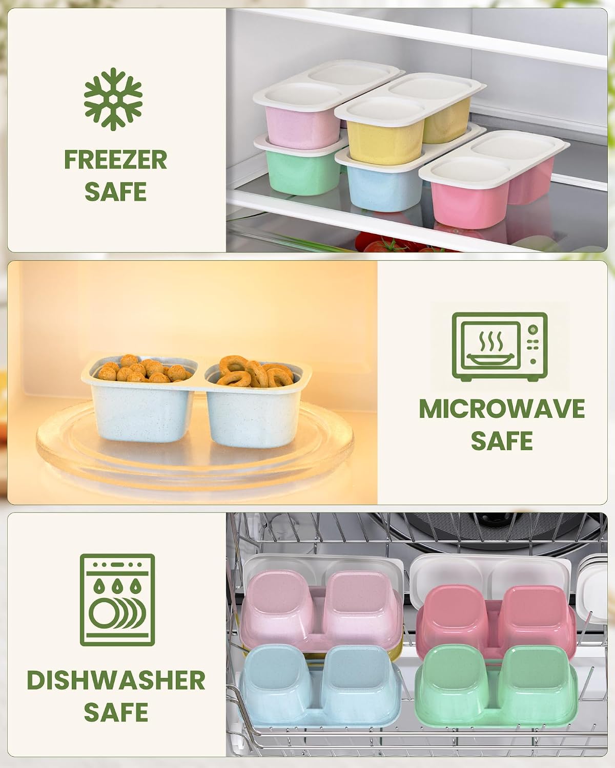 Snack Pack Containers for Kids, 5 Pack Reusable Snack Containers with Lids, 2 Compartment Small Bento Snack Box, BPA-Free Wheat Straw Lunchbox Accessories for School, Travel, Meal Prep