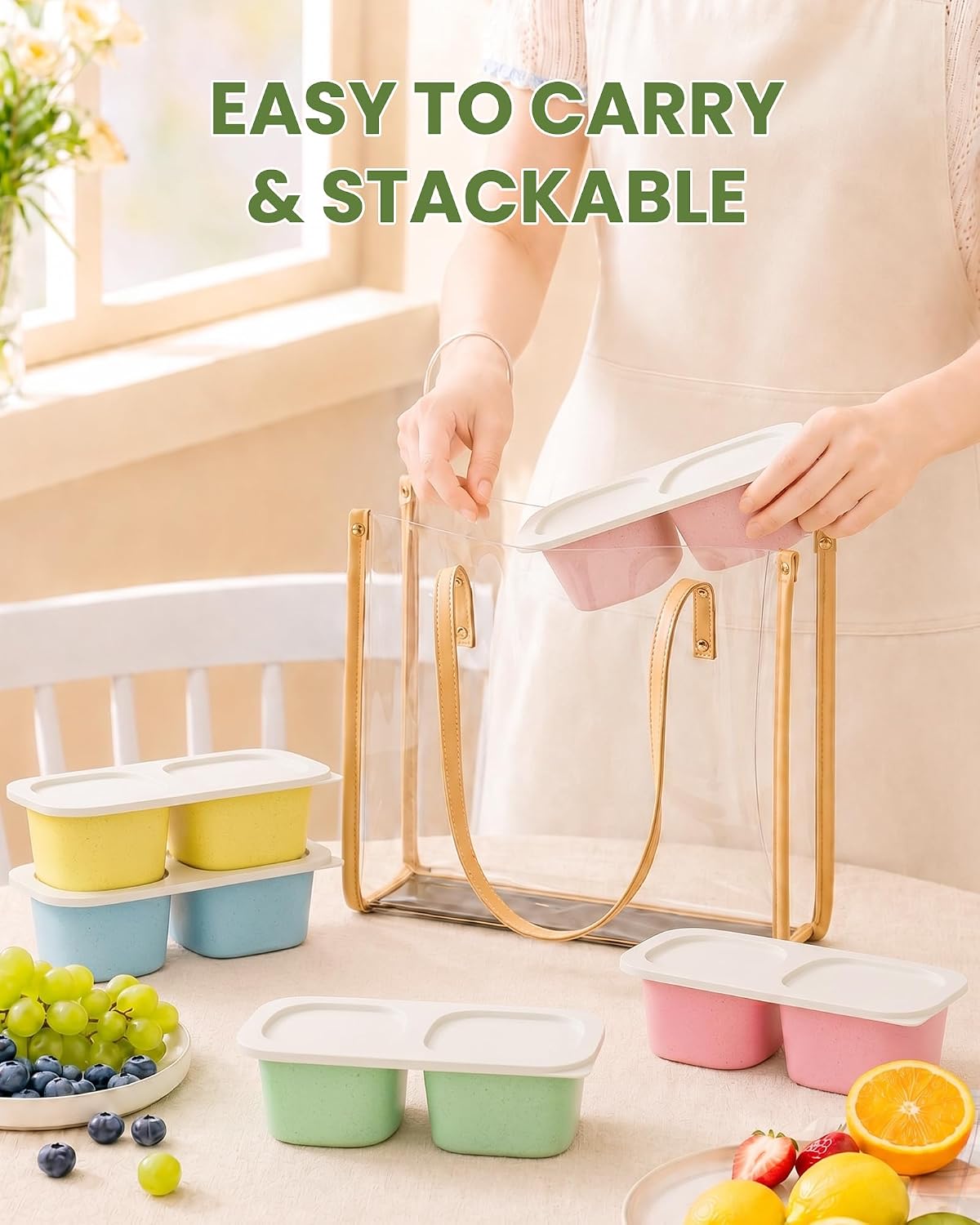 Snack Pack Containers for Kids, 5 Pack Reusable Snack Containers with Lids, 2 Compartment Small Bento Snack Box, BPA-Free Wheat Straw Lunchbox Accessories for School, Travel, Meal Prep