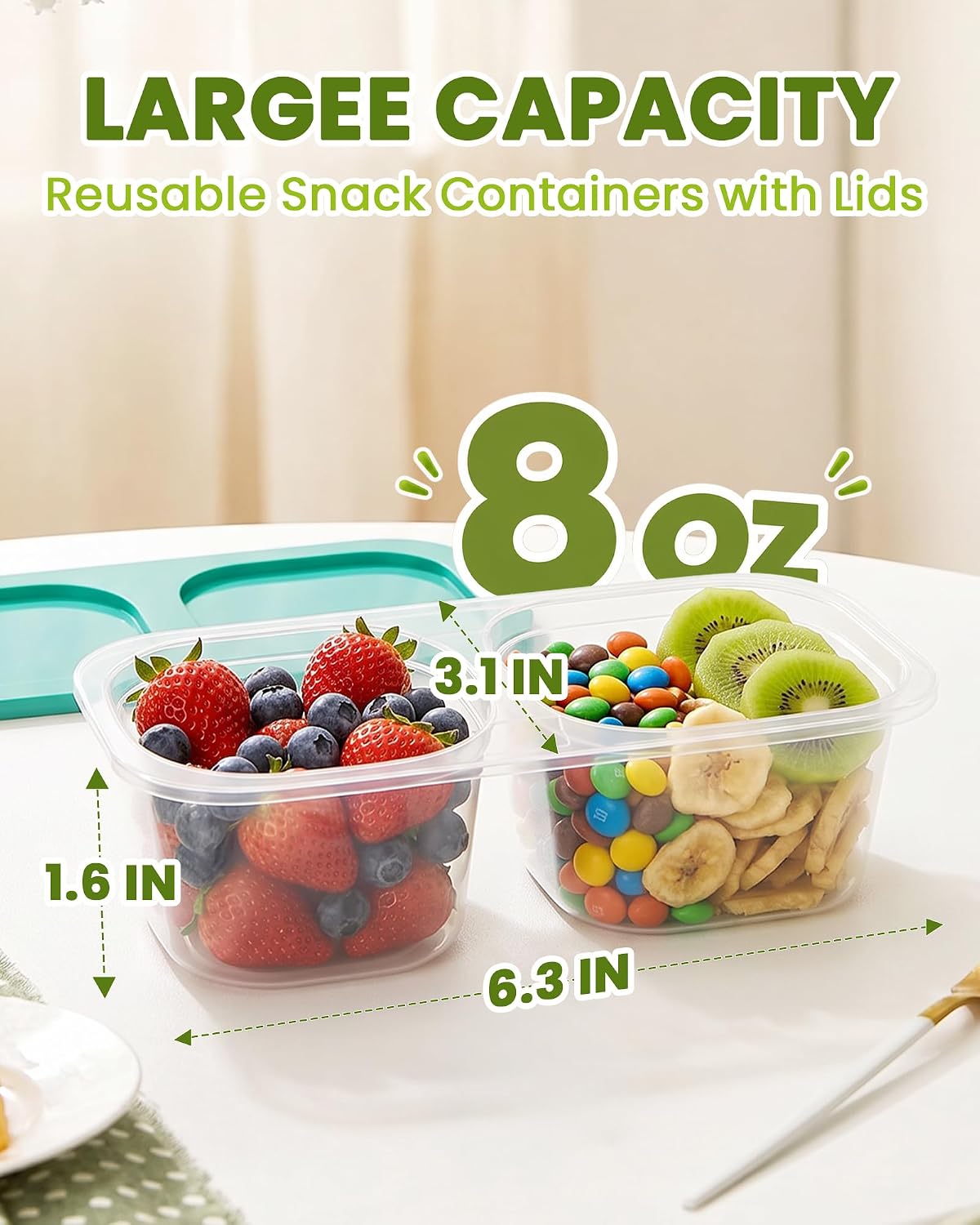 Snack Pack Containers for Kids, 5 Pack Reusable Snack Containers with Lids, 2 Compartment Small Bento Snack Box, BPA-Free Wheat Straw Lunchbox Accessories for School, Travel, Meal Prep