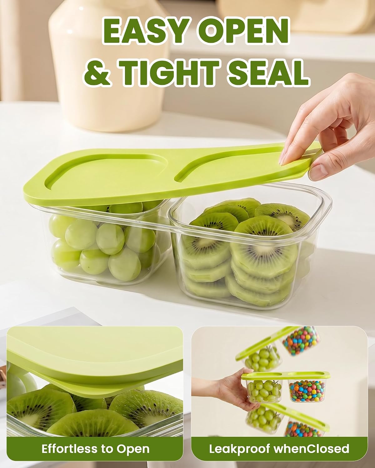 Snack Pack Containers for Kids, 5 Pack Reusable Snack Containers with Lids, 2 Compartment Small Bento Snack Box, BPA-Free Wheat Straw Lunchbox Accessories for School, Travel, Meal Prep