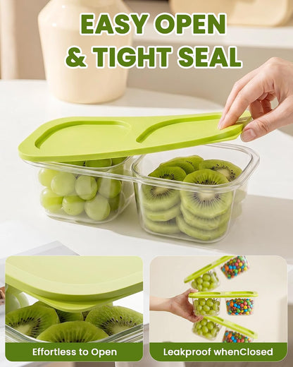 Snack Pack Containers for Kids, 5 Pack Reusable Snack Containers with Lids, 2 Compartment Small Bento Snack Box, BPA-Free Wheat Straw Lunchbox Accessories for School, Travel, Meal Prep
