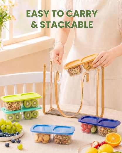 Snack Pack Containers for Kids, 5 Pack Reusable Snack Containers with Lids, 2 Compartment Small Bento Snack Box, BPA-Free Wheat Straw Lunchbox Accessories for School, Travel, Meal Prep