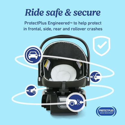SnugRide Lite LX Infant Car Seat, Lightweight Rear-Facing Seat for Babies 4–30 lb, 4-Position Adjustable Base, Latch Installation & ProtectPlus Engineered, Studio