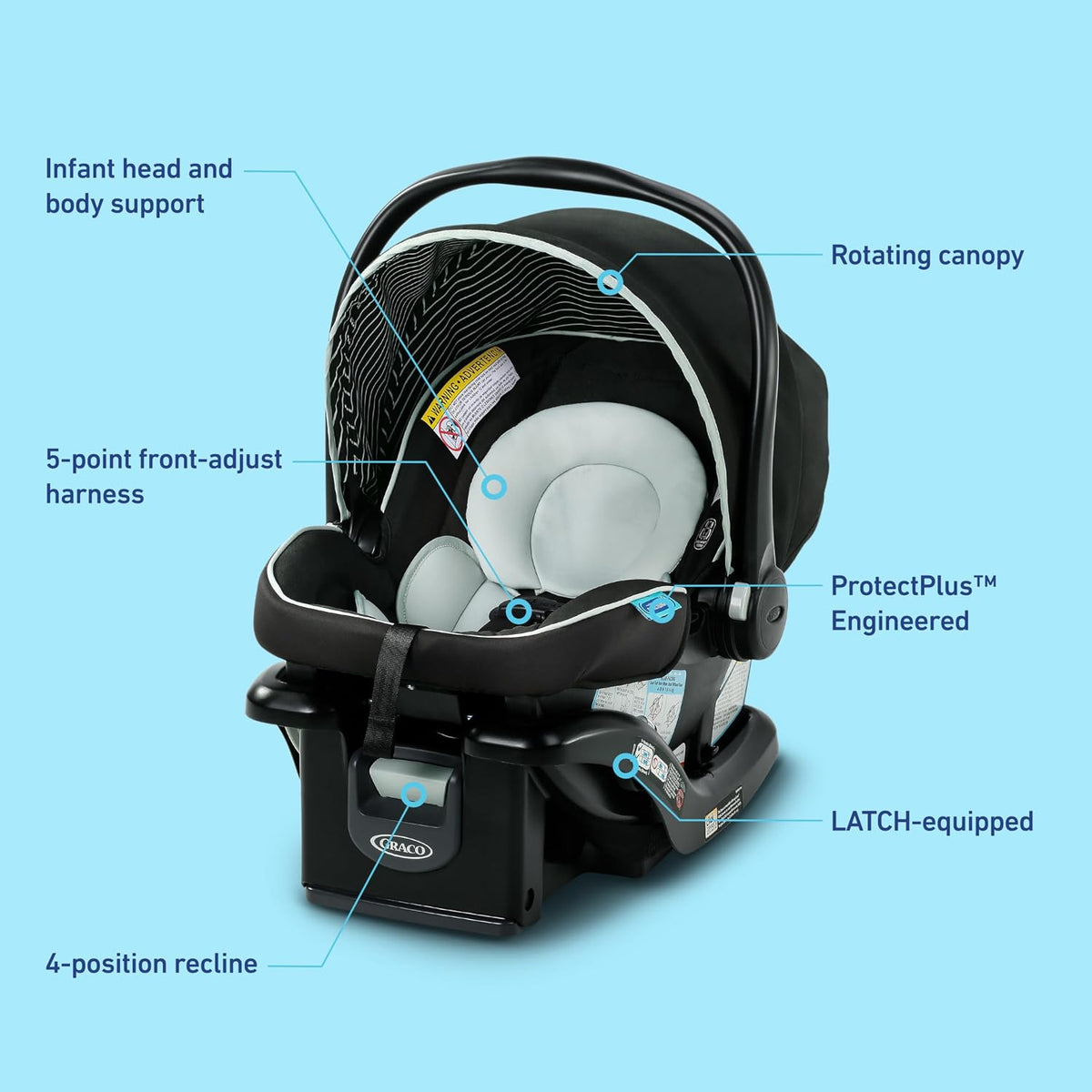 SnugRide Lite LX Infant Car Seat, Lightweight Rear-Facing Seat for Babies 4–30 lb, 4-Position Adjustable Base, Latch Installation & ProtectPlus Engineered, Studio