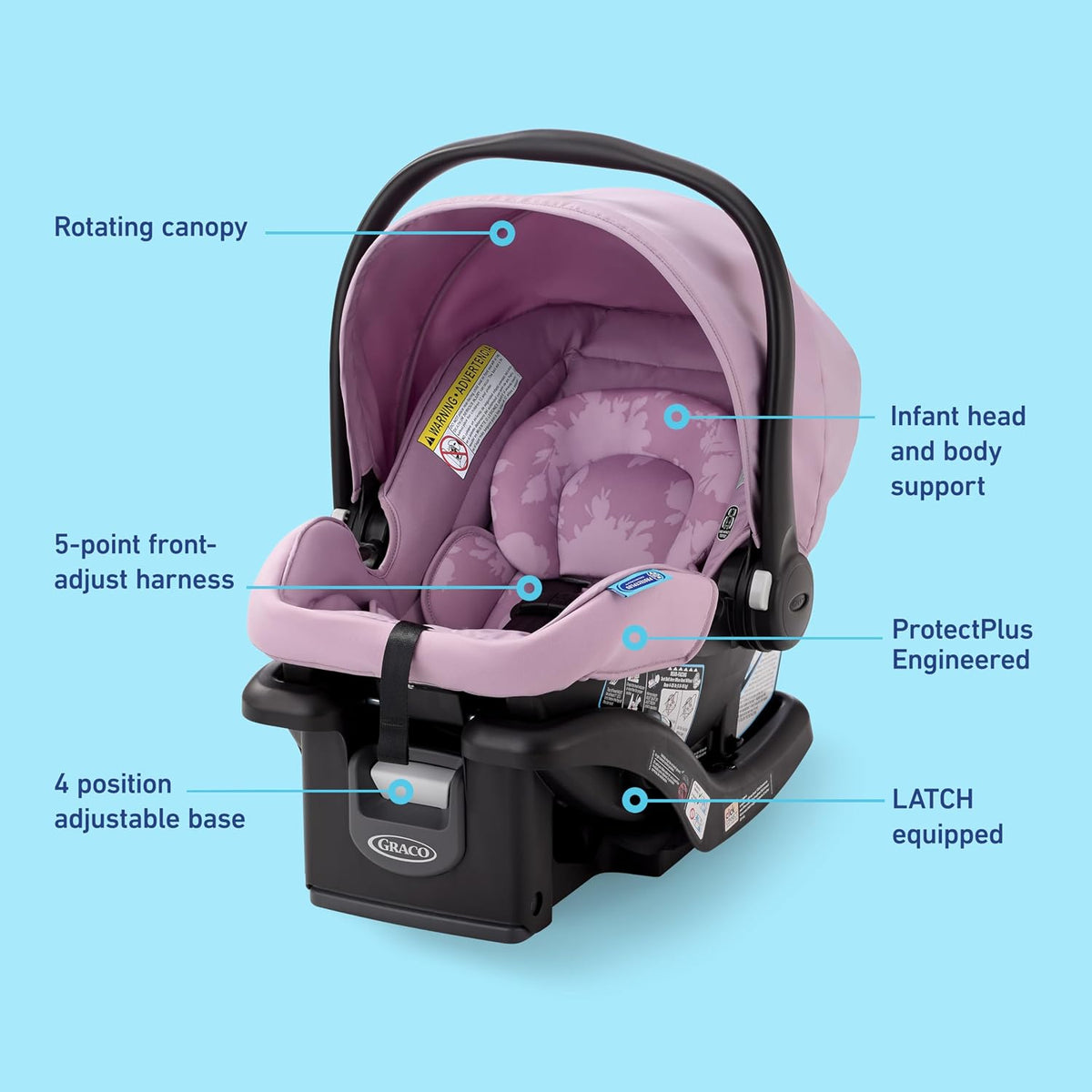 SnugRide Lite LX Infant Car Seat, Lightweight Rear-Facing Seat for Babies 4–30 lb, 4-Position Adjustable Base, Latch Installation & ProtectPlus Engineered, Studio