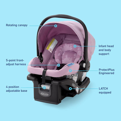 SnugRide Lite LX Infant Car Seat, Lightweight Rear-Facing Seat for Babies 4–30 lb, 4-Position Adjustable Base, Latch Installation & ProtectPlus Engineered, Studio