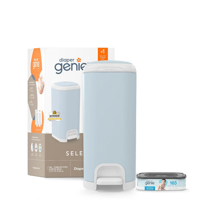 Select Pail Registry Gift Set (White) | Made of Durable Stainless Steel Metal | Includes 2 Jumbo Refills | Holds 1620 Newborn Diapers