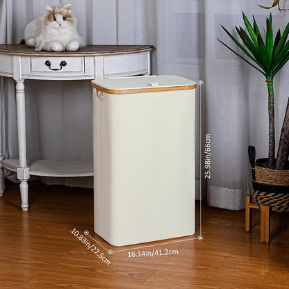 65L Slim Laundry Hamper, Narrow Laundry Basket with Lid,Foldable Clothes Hamper with Bamboo Handles,Hamper Basket with Removable Inner Bag for Laundry Room Bedroom College Dorm,17.17 Gals Pink
