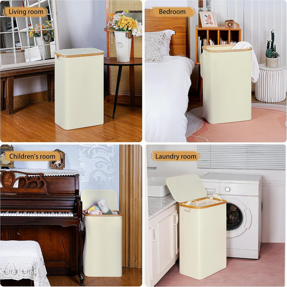 65L Slim Laundry Hamper, Narrow Laundry Basket with Lid,Foldable Clothes Hamper with Bamboo Handles,Hamper Basket with Removable Inner Bag for Laundry Room Bedroom College Dorm,17.17 Gals Pink