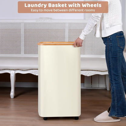 65L Slim Laundry Hamper, Narrow Laundry Basket with Lid,Foldable Clothes Hamper with Bamboo Handles,Hamper Basket with Removable Inner Bag for Laundry Room Bedroom College Dorm,17.17 Gals Pink