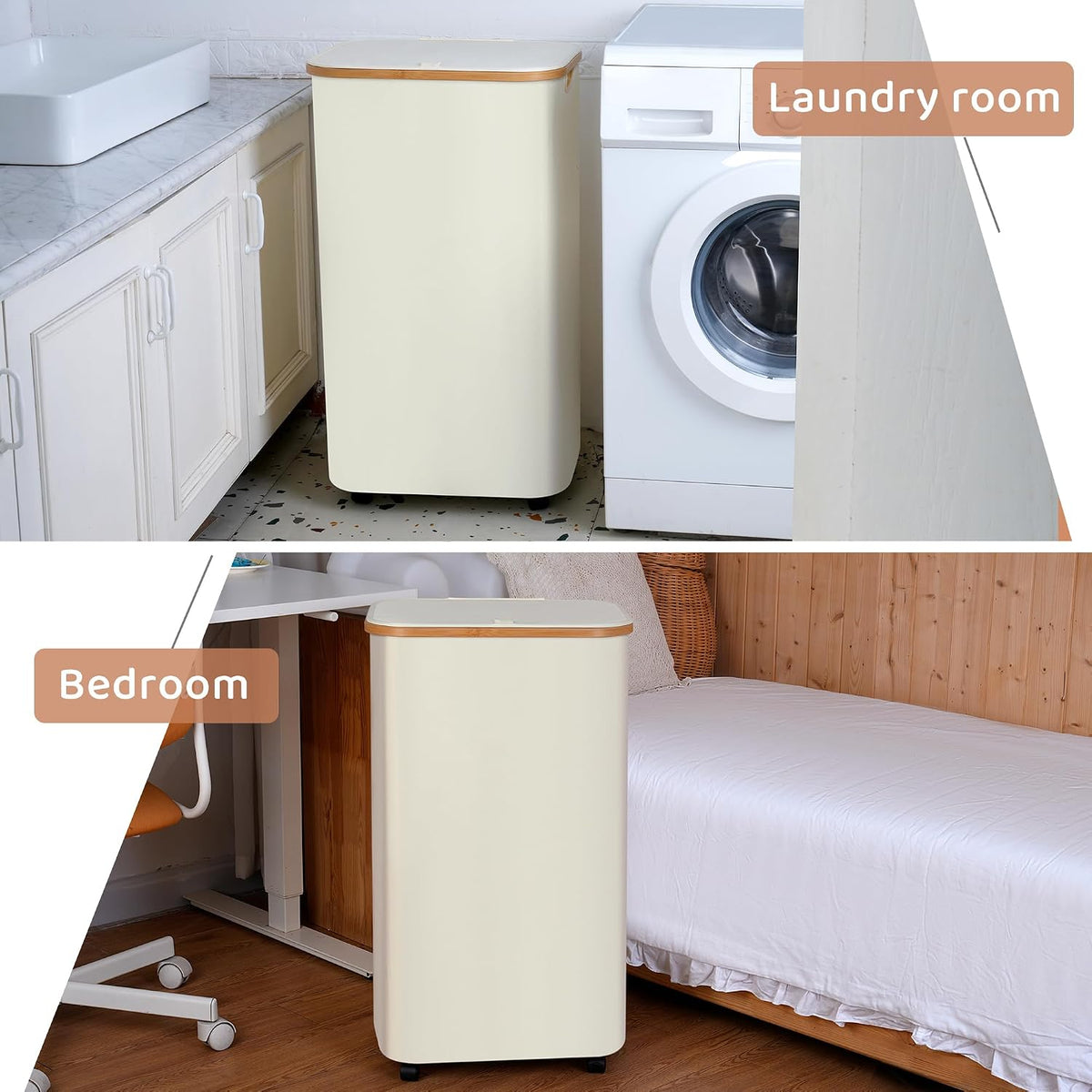 65L Slim Laundry Hamper, Narrow Laundry Basket with Lid,Foldable Clothes Hamper with Bamboo Handles,Hamper Basket with Removable Inner Bag for Laundry Room Bedroom College Dorm,17.17 Gals Pink