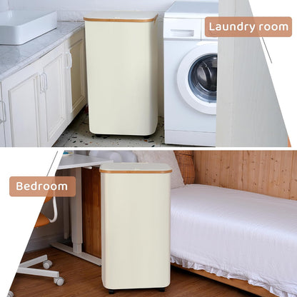65L Slim Laundry Hamper, Narrow Laundry Basket with Lid,Foldable Clothes Hamper with Bamboo Handles,Hamper Basket with Removable Inner Bag for Laundry Room Bedroom College Dorm,17.17 Gals Pink