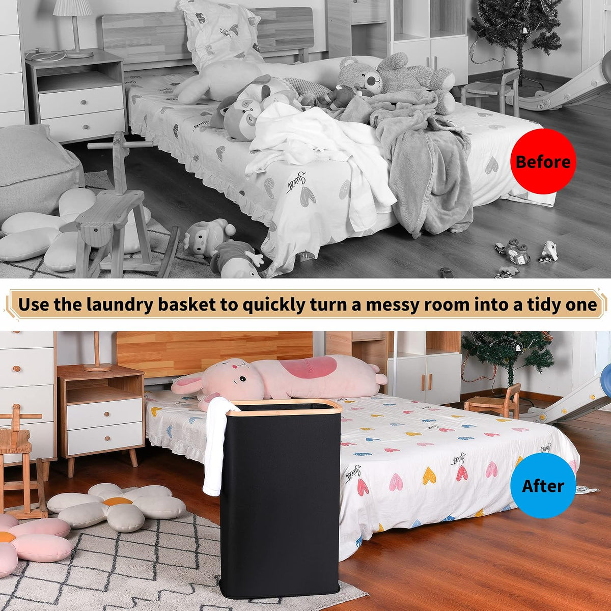 65L Slim Laundry Hamper, Narrow Laundry Basket with Lid,Foldable Clothes Hamper with Bamboo Handles,Hamper Basket with Removable Inner Bag for Laundry Room Bedroom College Dorm,17.17 Gals Pink