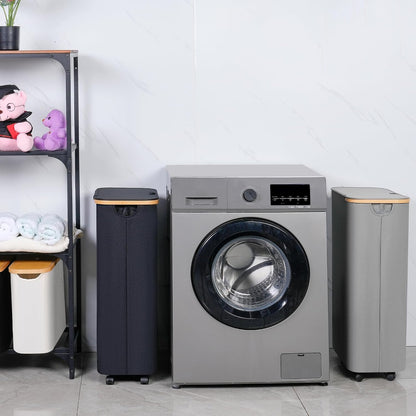 65L Slim Laundry Hamper, Narrow Laundry Basket with Lid,Foldable Clothes Hamper with Bamboo Handles,Hamper Basket with Removable Inner Bag for Laundry Room Bedroom College Dorm,17.17 Gals Pink