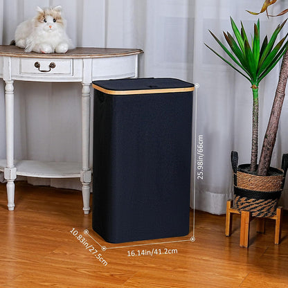 65L Slim Laundry Hamper, Narrow Laundry Basket with Lid,Foldable Clothes Hamper with Bamboo Handles,Hamper Basket with Removable Inner Bag for Laundry Room Bedroom College Dorm,17.17 Gals Pink