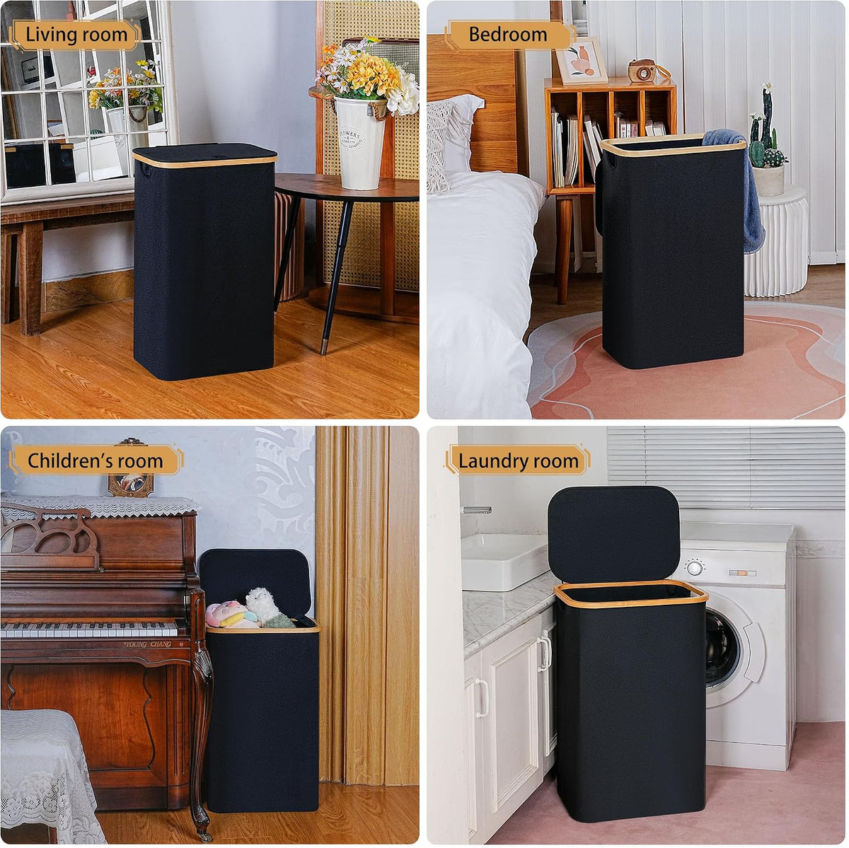 65L Slim Laundry Hamper, Narrow Laundry Basket with Lid,Foldable Clothes Hamper with Bamboo Handles,Hamper Basket with Removable Inner Bag for Laundry Room Bedroom College Dorm,17.17 Gals Pink