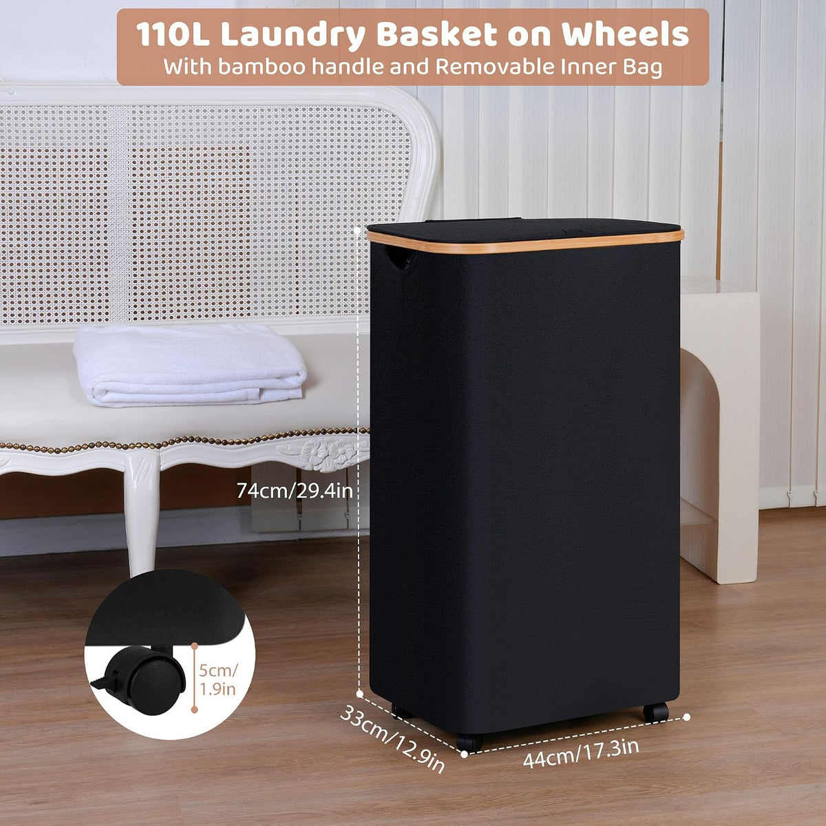 65L Slim Laundry Hamper, Narrow Laundry Basket with Lid,Foldable Clothes Hamper with Bamboo Handles,Hamper Basket with Removable Inner Bag for Laundry Room Bedroom College Dorm,17.17 Gals Pink