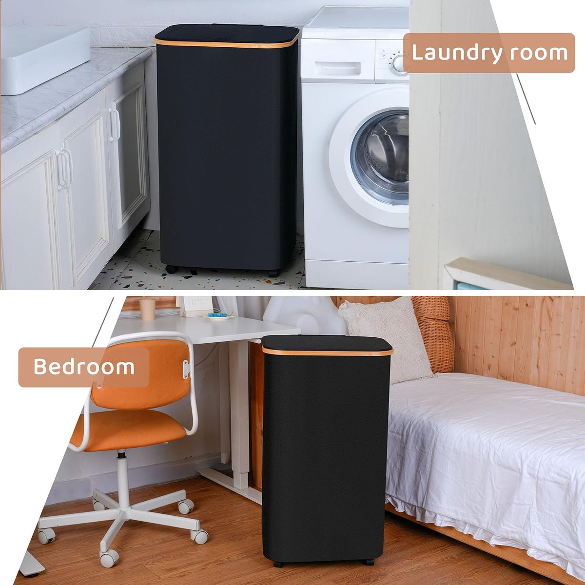 65L Slim Laundry Hamper, Narrow Laundry Basket with Lid,Foldable Clothes Hamper with Bamboo Handles,Hamper Basket with Removable Inner Bag for Laundry Room Bedroom College Dorm,17.17 Gals Pink