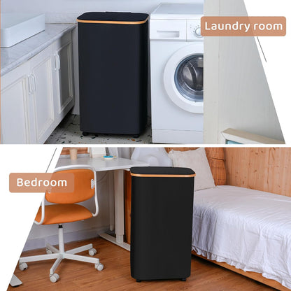 65L Slim Laundry Hamper, Narrow Laundry Basket with Lid,Foldable Clothes Hamper with Bamboo Handles,Hamper Basket with Removable Inner Bag for Laundry Room Bedroom College Dorm,17.17 Gals Pink