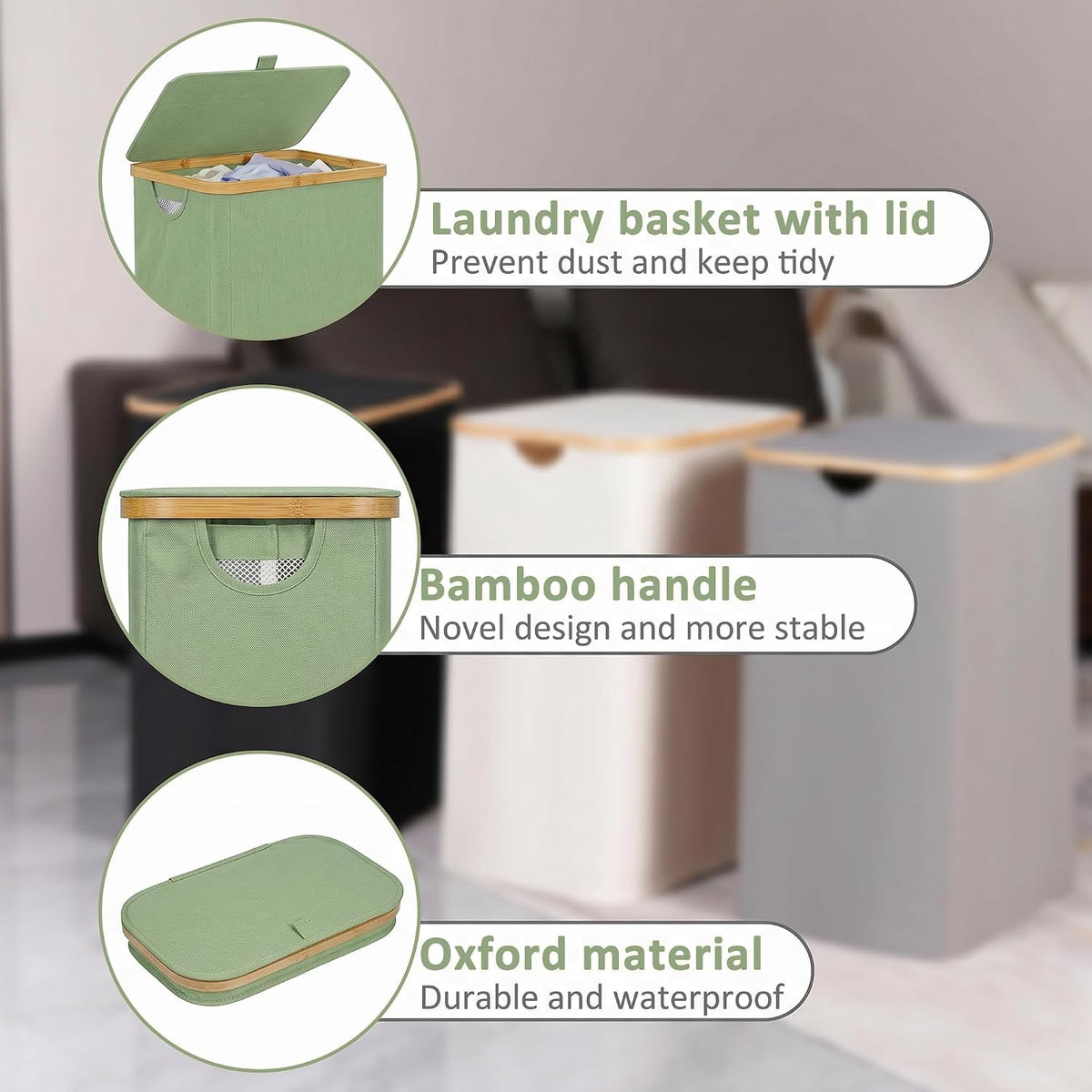 65L Slim Laundry Hamper, Narrow Laundry Basket with Lid,Foldable Clothes Hamper with Bamboo Handles,Hamper Basket with Removable Inner Bag for Laundry Room Bedroom College Dorm,17.17 Gals Pink