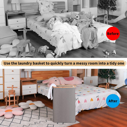65L Slim Laundry Hamper, Narrow Laundry Basket with Lid,Foldable Clothes Hamper with Bamboo Handles,Hamper Basket with Removable Inner Bag for Laundry Room Bedroom College Dorm,17.17 Gals Pink