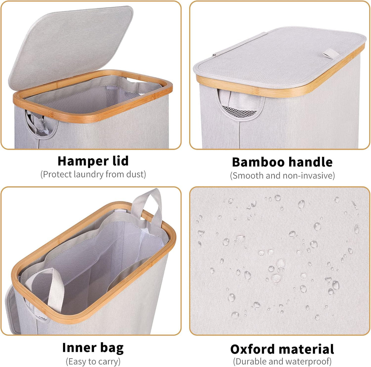 65L Slim Laundry Hamper, Narrow Laundry Basket with Lid,Foldable Clothes Hamper with Bamboo Handles,Hamper Basket with Removable Inner Bag for Laundry Room Bedroom College Dorm,17.17 Gals Pink