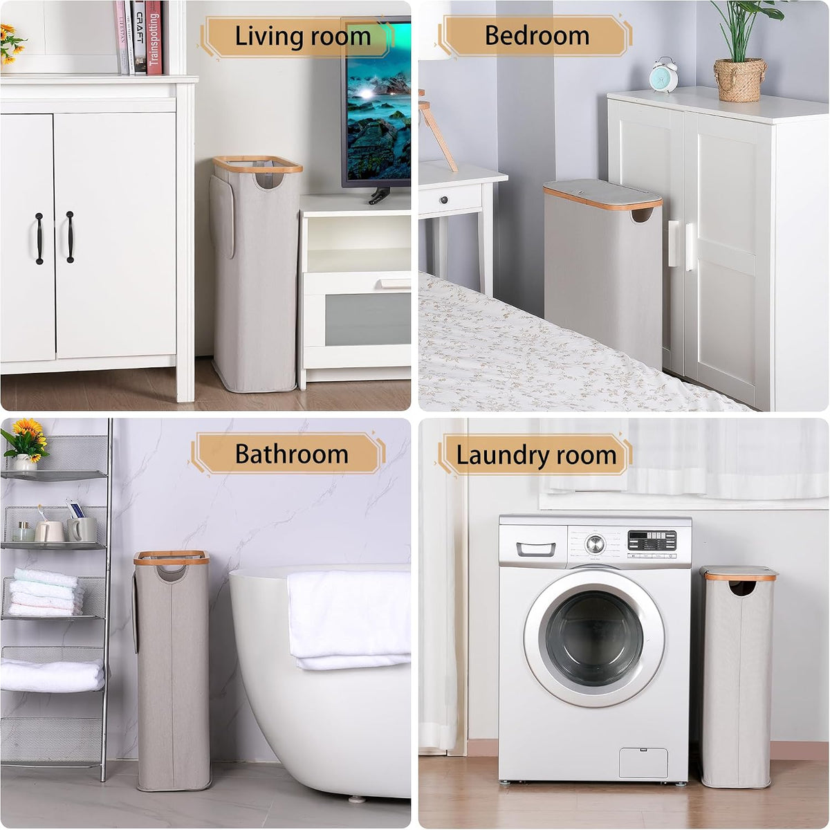 65L Slim Laundry Hamper, Narrow Laundry Basket with Lid,Foldable Clothes Hamper with Bamboo Handles,Hamper Basket with Removable Inner Bag for Laundry Room Bedroom College Dorm,17.17 Gals Pink