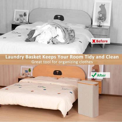 65L Slim Laundry Hamper, Narrow Laundry Basket with Lid,Foldable Clothes Hamper with Bamboo Handles,Hamper Basket with Removable Inner Bag for Laundry Room Bedroom College Dorm,17.17 Gals Pink