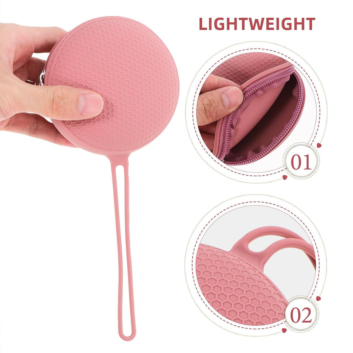 Portable Silicone Pacifier Pouch for Accessories with Zipper Closure and Lightweight Design, for Travel and Daily Use, Pink Holder Storage Case