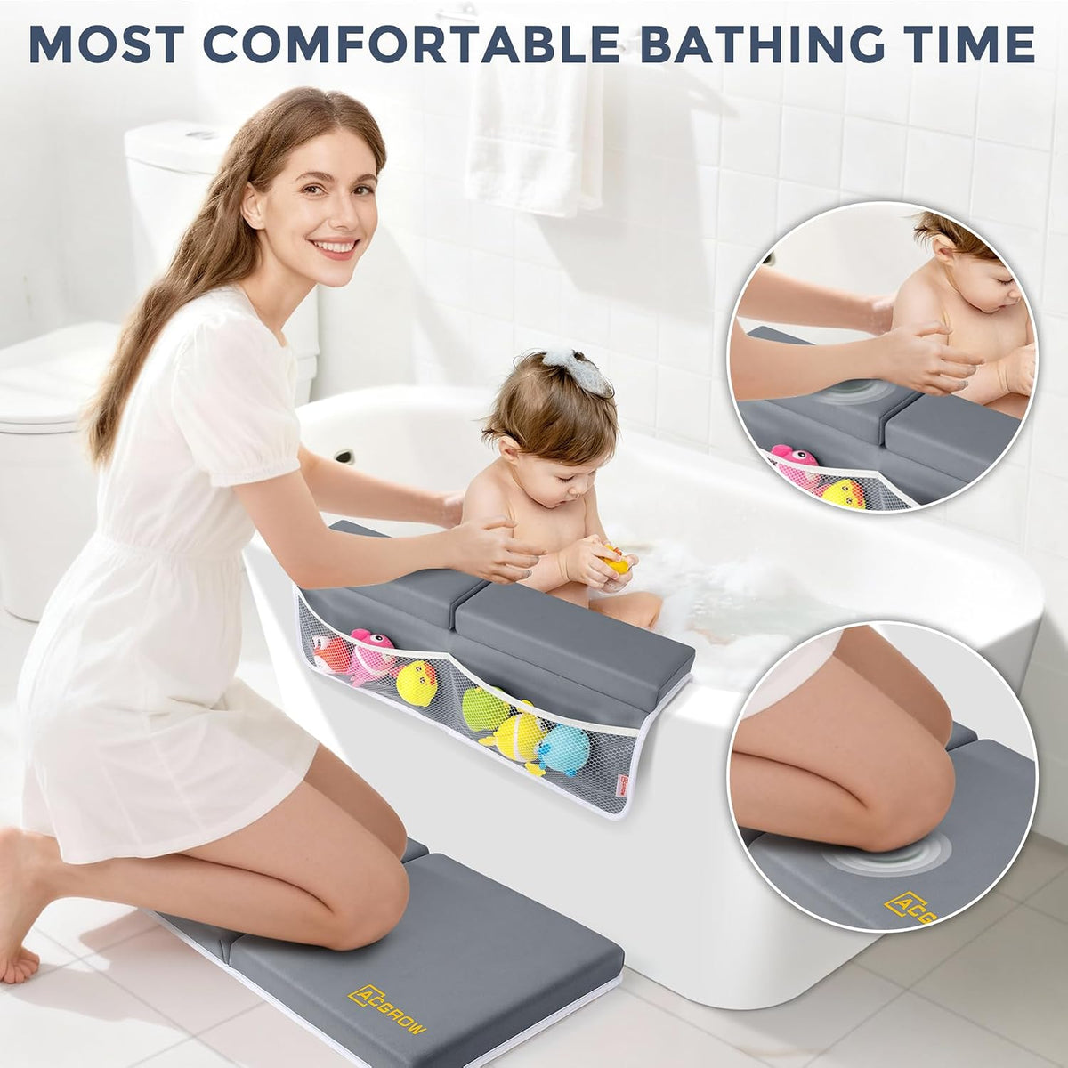 Bath Kneeler and Elbow Rest Pad Set, 1.5” Thick Bathtub Kneeling Mat