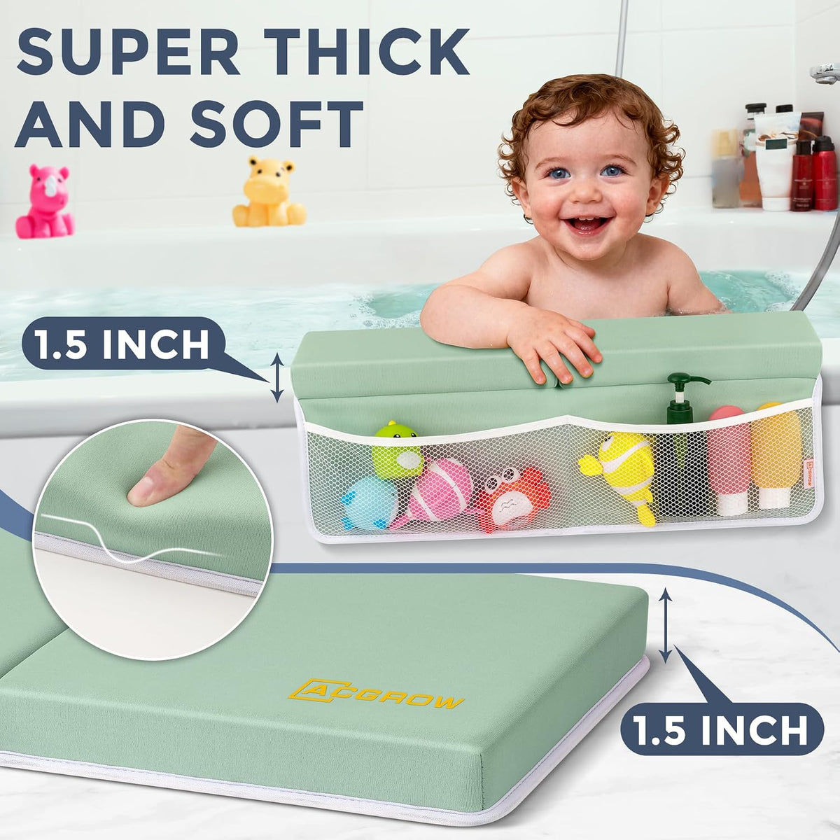 Bath Kneeler and Elbow Rest Pad Set, 1.5” Thick Bathtub Kneeling Mat
