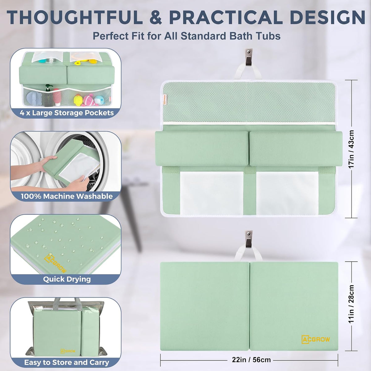 Bath Kneeler and Elbow Rest Pad Set, 1.5” Thick Bathtub Kneeling Mat