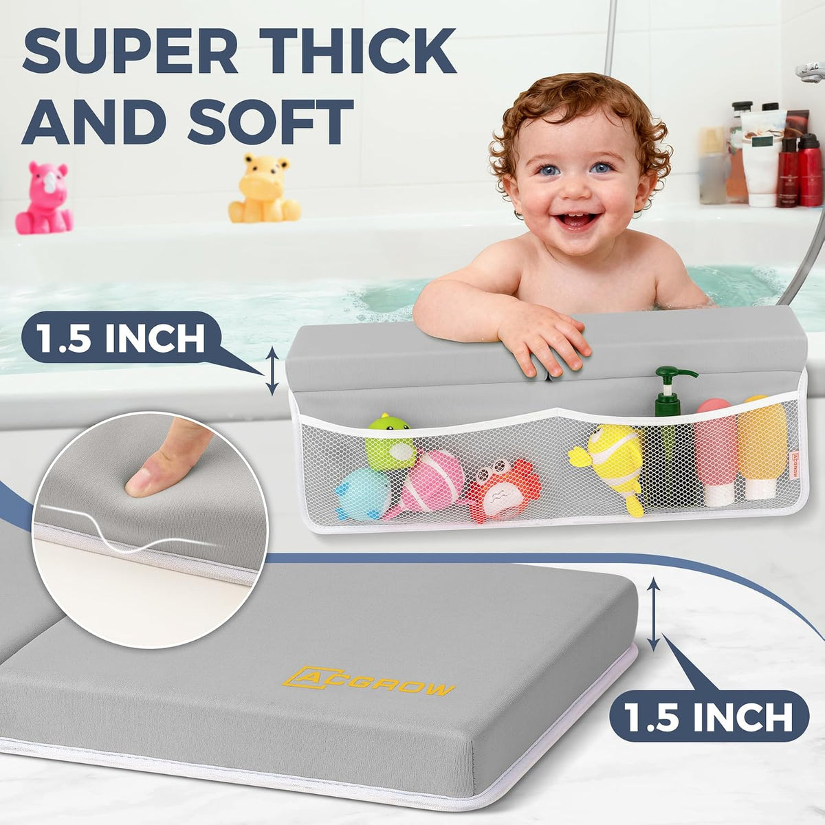 Bath Kneeler and Elbow Rest Pad Set, 1.5” Thick Bathtub Kneeling Mat