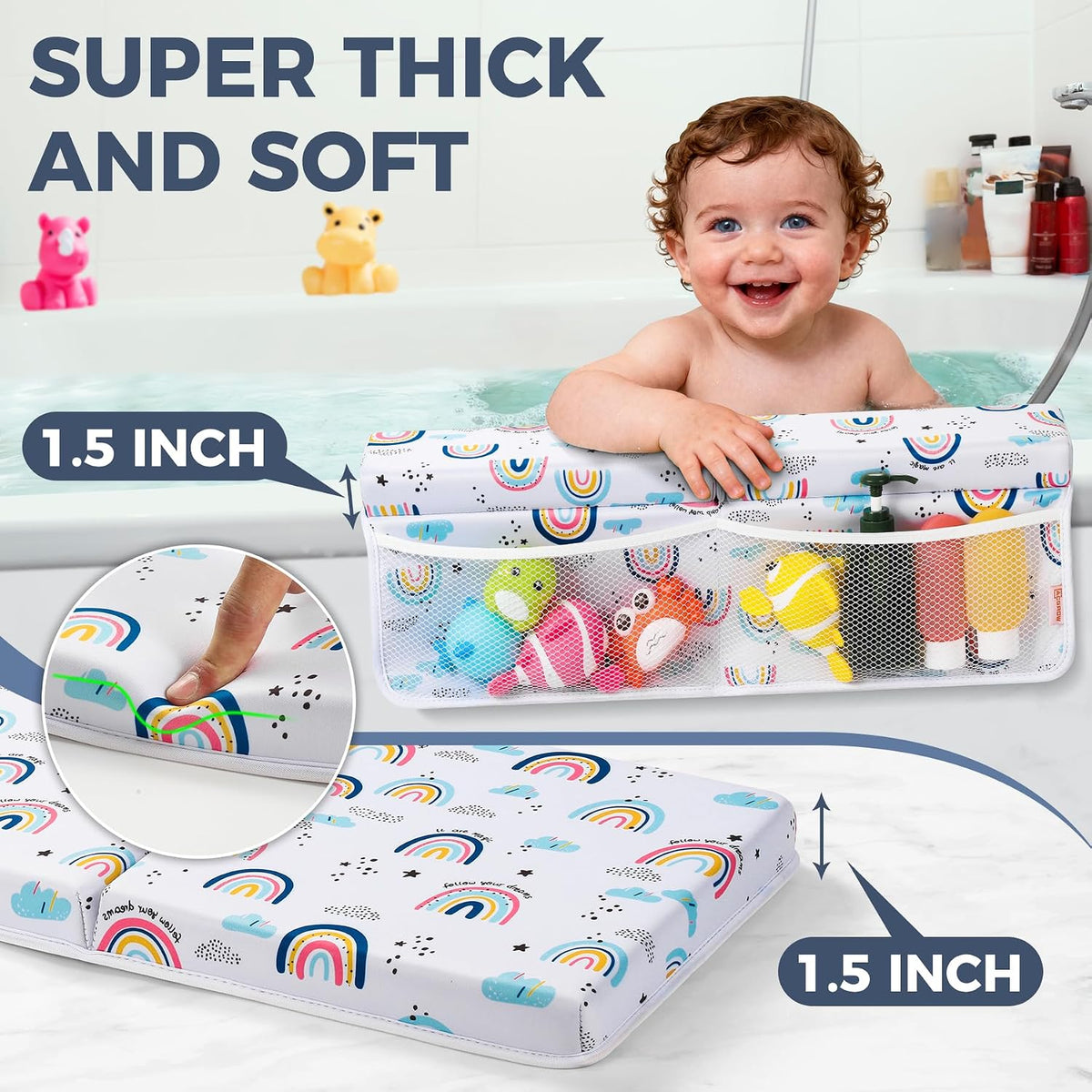 Bath Kneeler and Elbow Rest Pad Set, 1.5” Thick Bathtub Kneeling Mat